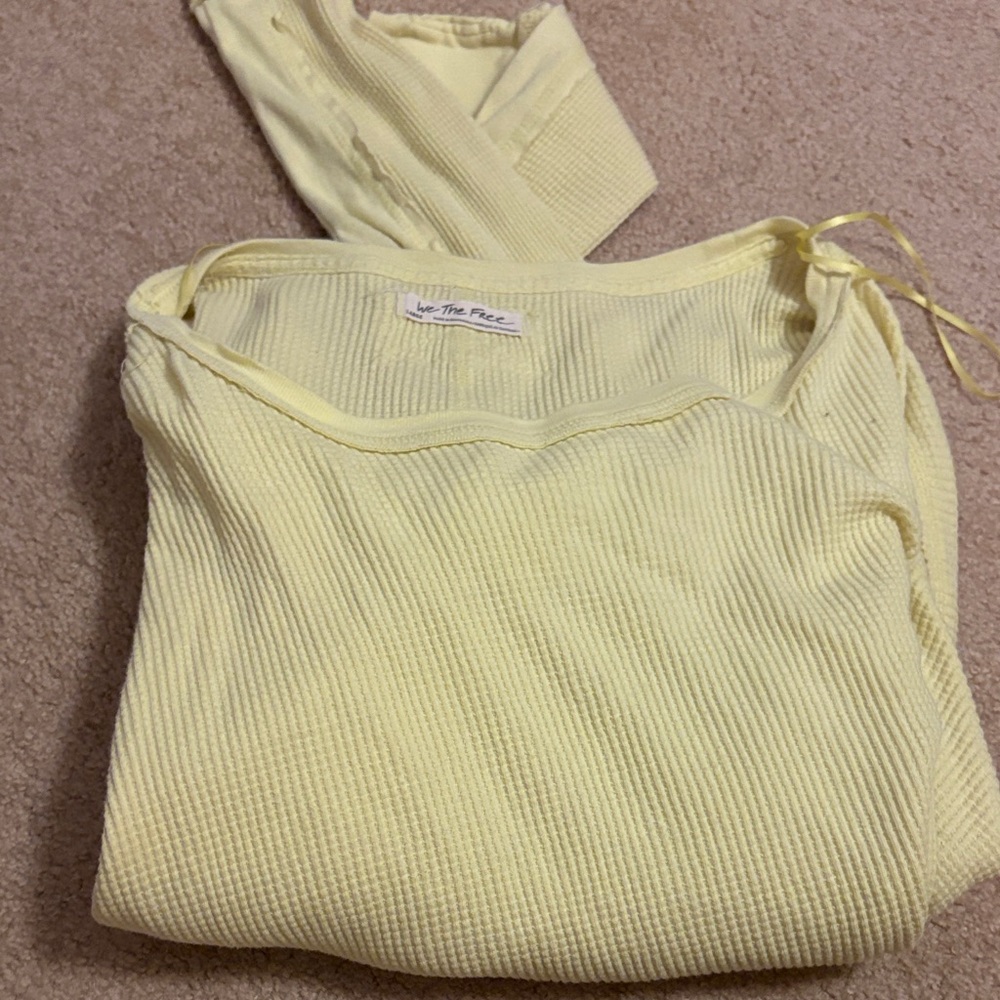 Free People Light Yellow Ribbed Pajama Set